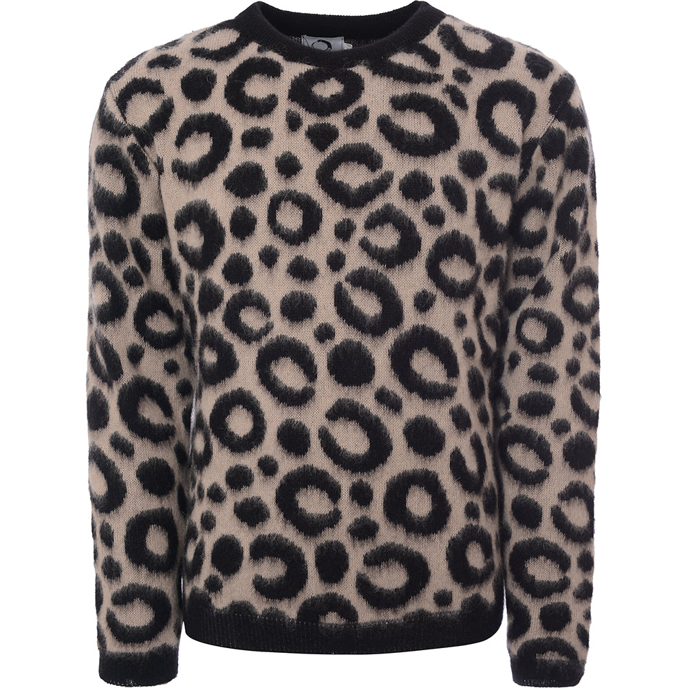 Mens Endless Joy Leopard Mohair Crew Knit in Multicoloured