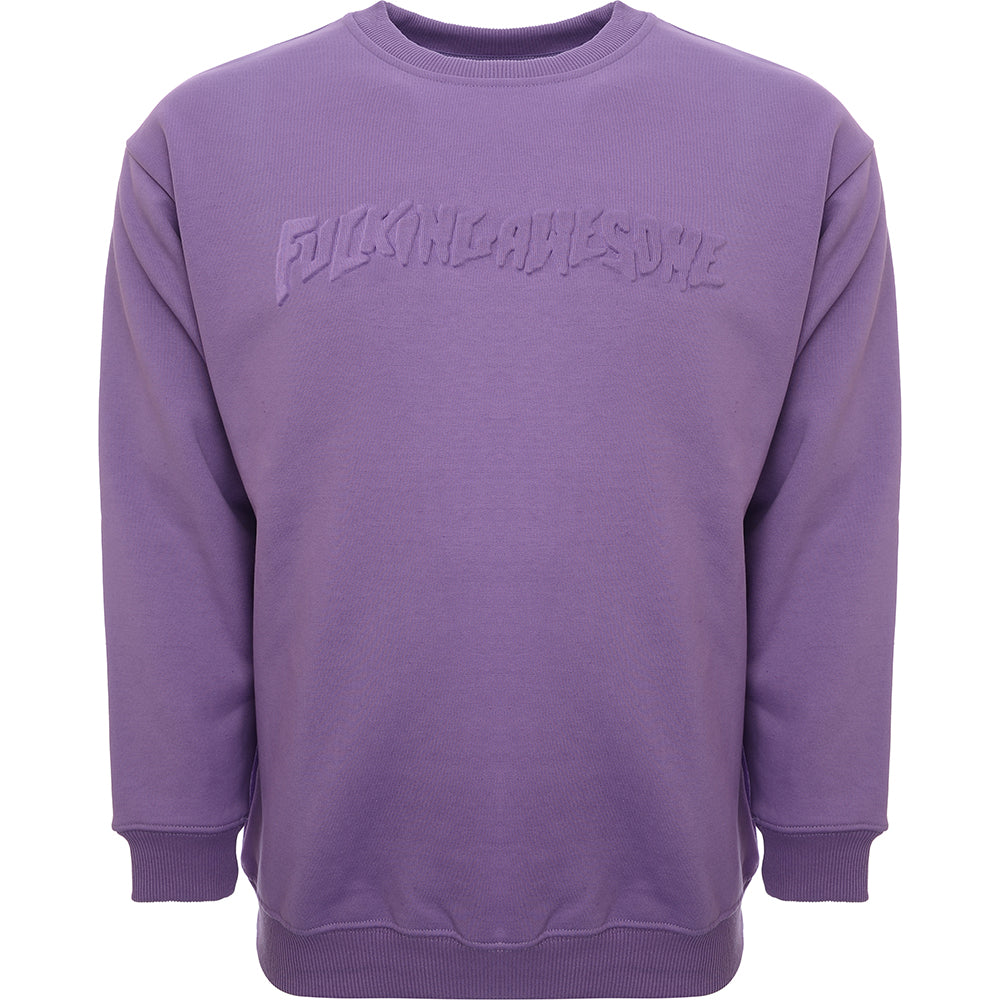 Mens FKN Awesome Stamp Embossed Crew Sweat in Purple