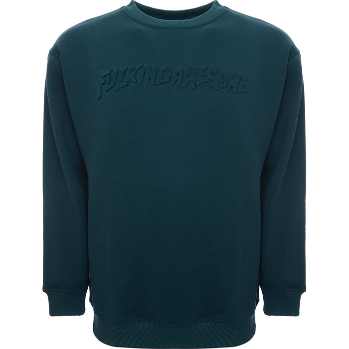 Mens FKN Awesome Stamp Embossed Crew Sweat in Teal