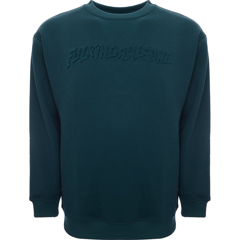 Mens FKN Awesome Stamp Embossed Crew Sweat in Teal