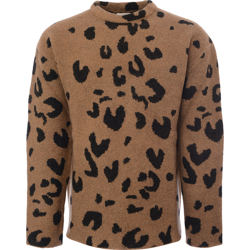 Mens Jil Sander Leopard Mohair Crew Knit in Beige