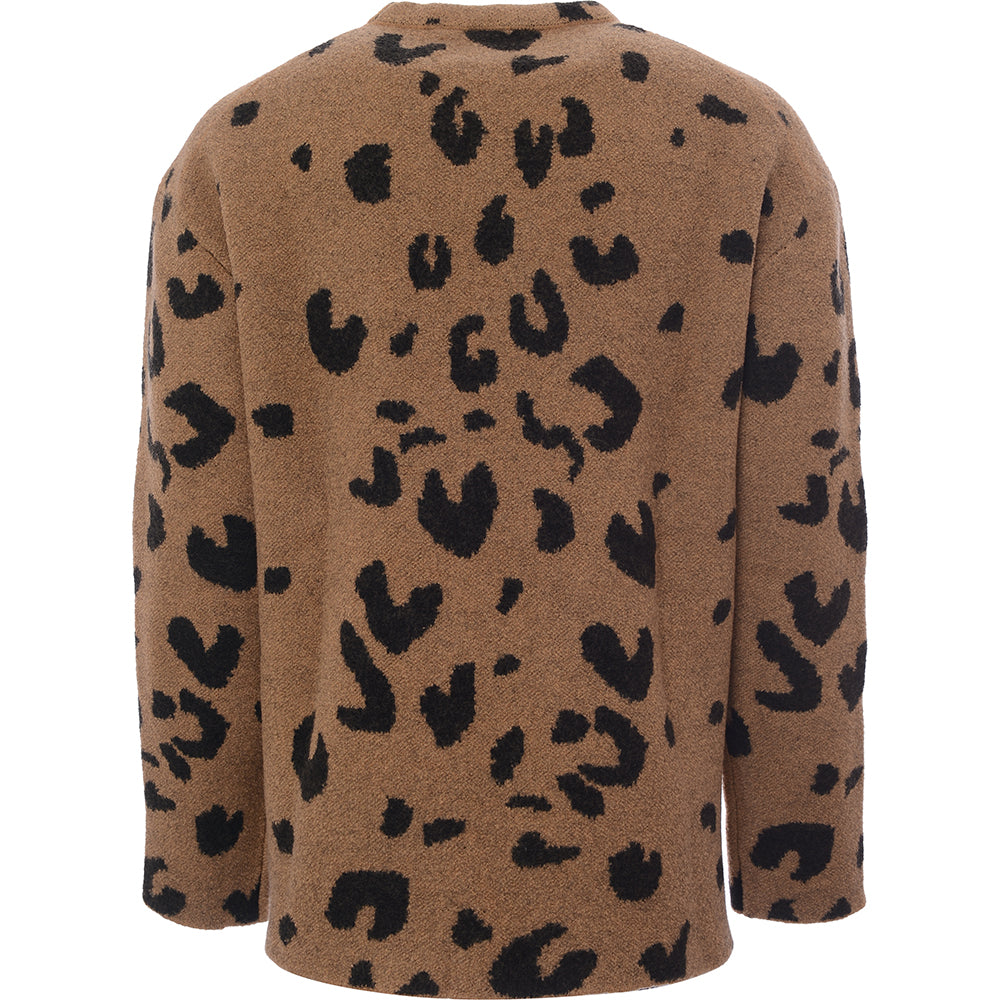 Mens Jil Sander Leopard Mohair Crew Knit in Beige