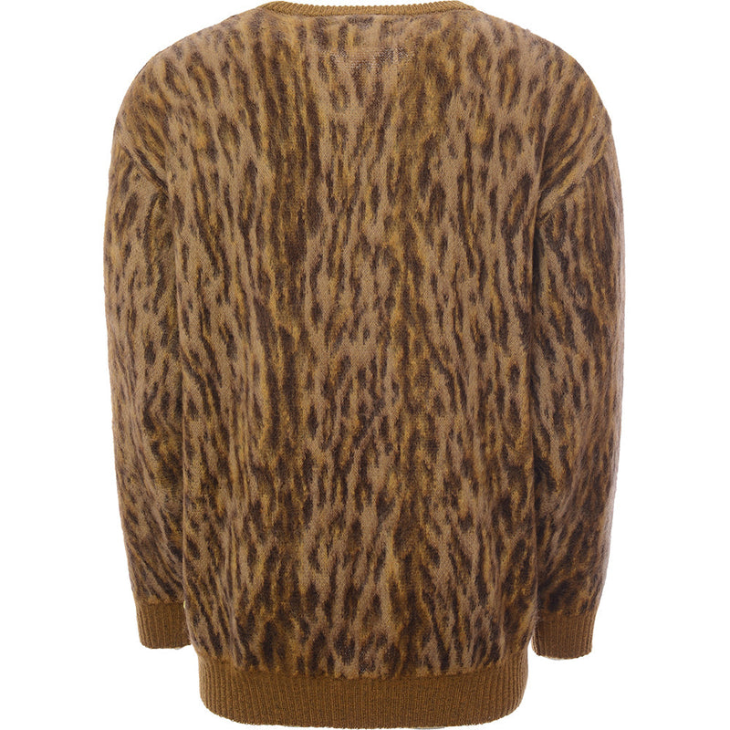 Mens Wacko Maria Leopard Mohair Crew Sweat in Brown