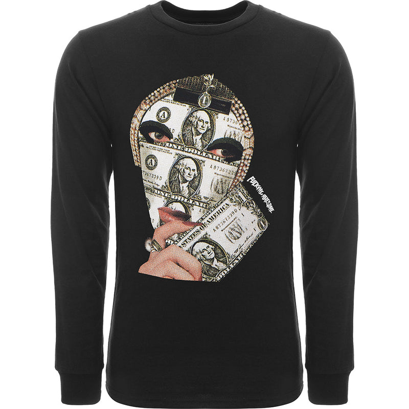 Mens FKN Awesome Long Sleeve Money Face T-Shirt in Black