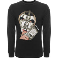 Mens FKN Awesome Long Sleeve Money Face T-Shirt in Black