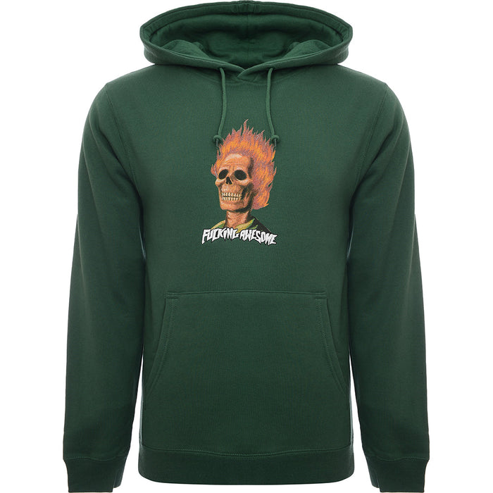 Mens FKN Awesome Flame Skull Hoodie in Green