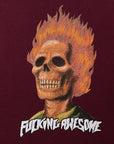 Mens FKN Awesome Flame Skull Hoodie in Maroon