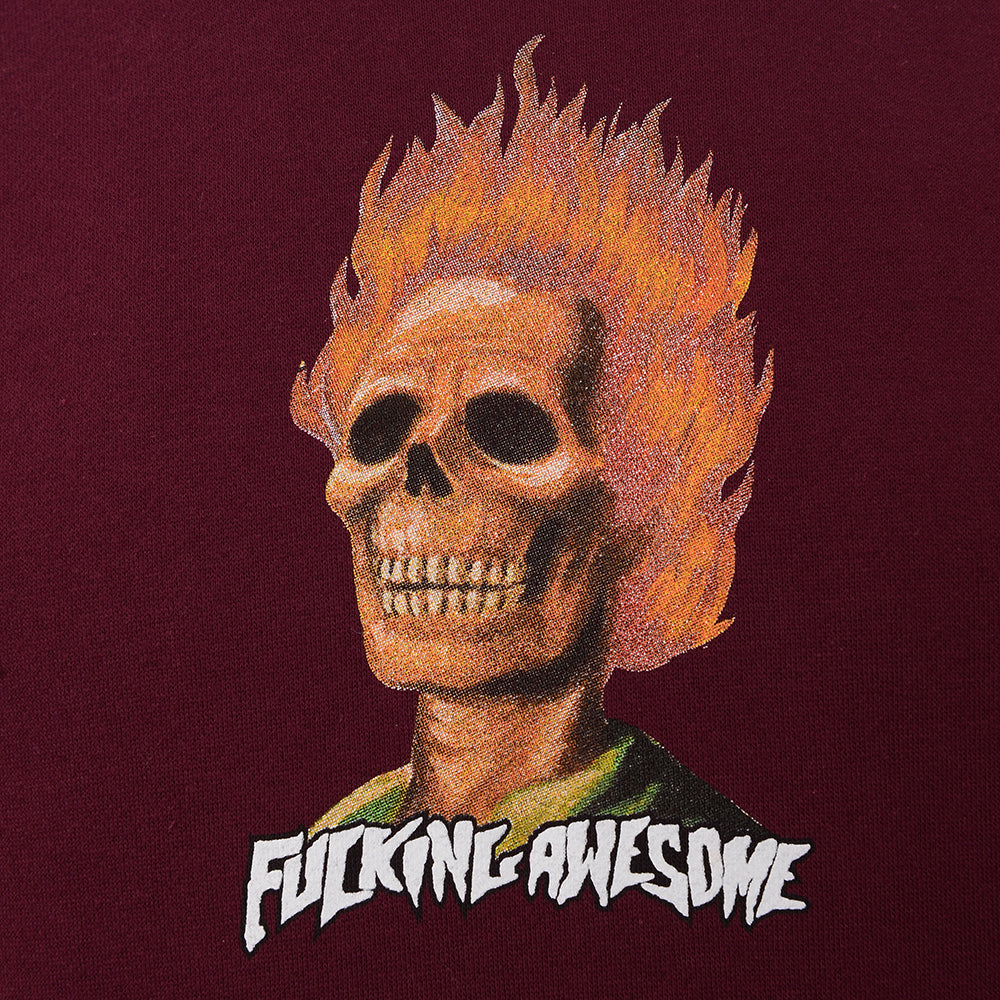 Mens FKN Awesome Flame Skull Hoodie in Maroon