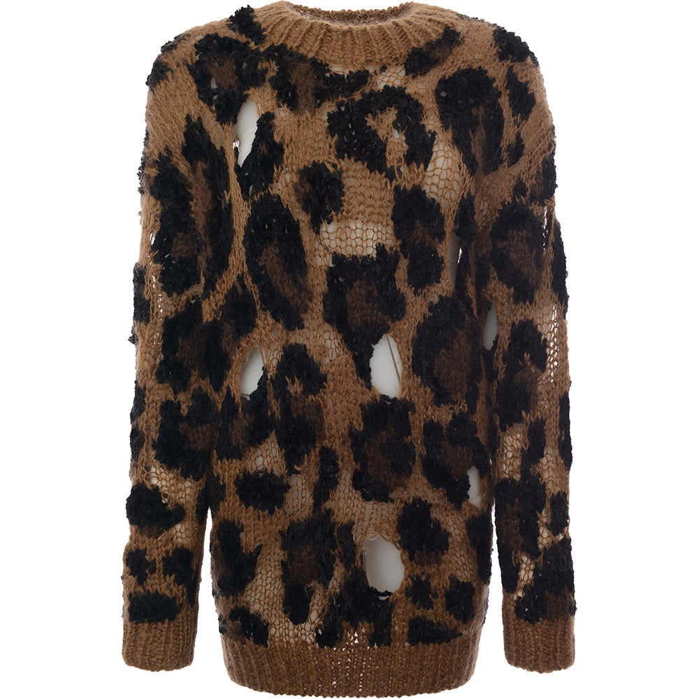 Womens Junya Watanabe Mohair Distressed Leopard Jumper in Beige