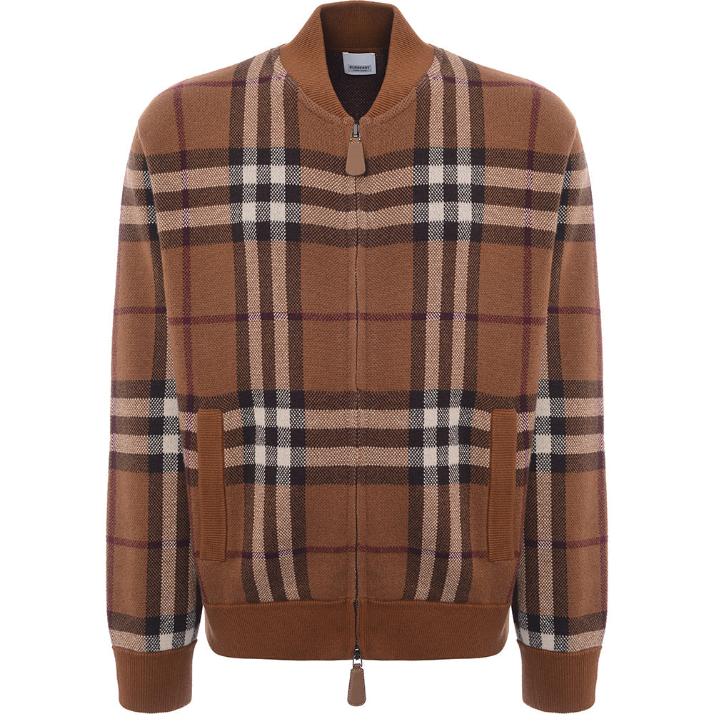 Mens Burberry Maltby Check Wool Bomber Jacket in Brown