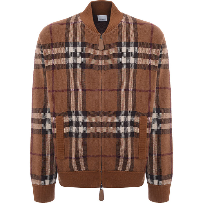 Mens Burberry Maltby Check Wool Bomber Jacket in Brown