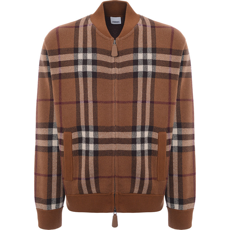 Mens Burberry Maltby Check Wool Bomber Jacket in Brown