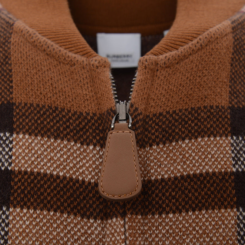 Mens Burberry Maltby Check Wool Bomber Jacket in Brown