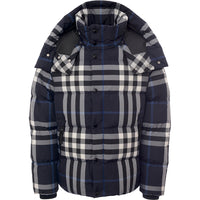 Mens Burberry Larrick Check Down Jacket in Navy