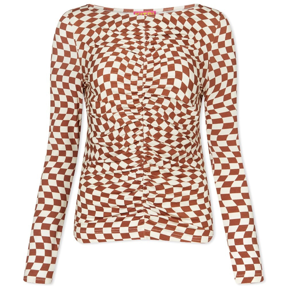Womens KITRI Hope Checker Ruched Jersey Top in Brown