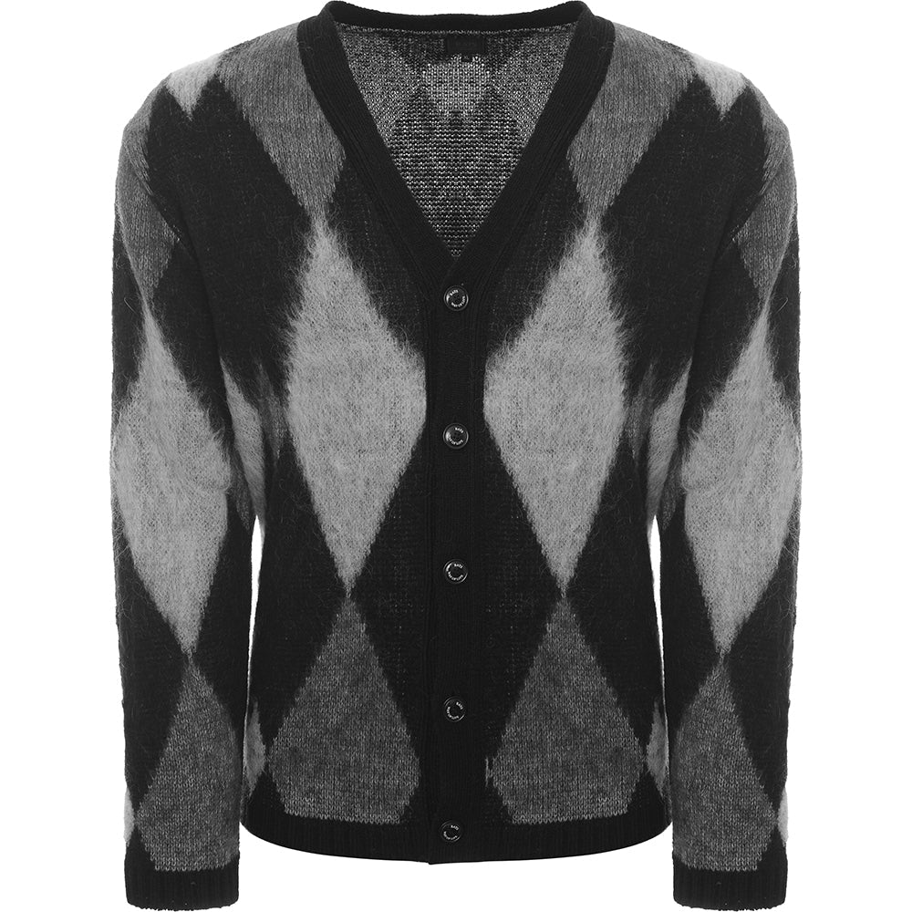 Mens Rats Argyle Mohair Knit Cardigan in Black