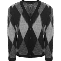 Mens Rats Argyle Mohair Knit Cardigan in Black