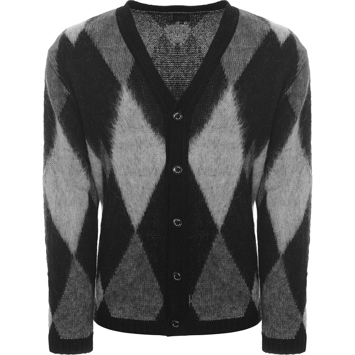 Mens Rats Argyle Mohair Knit Cardigan in Black