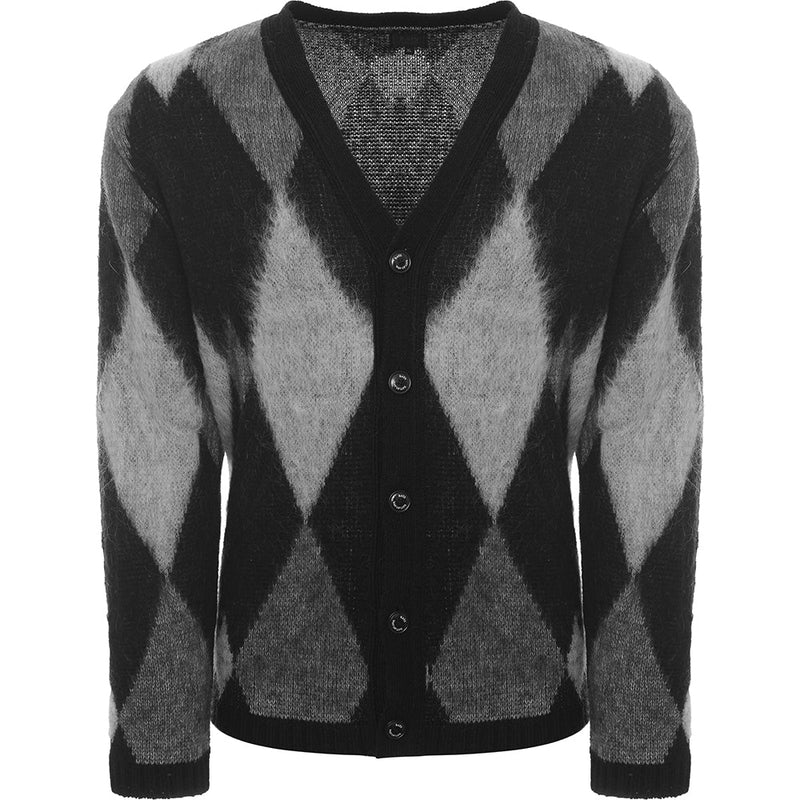 Mens Rats Argyle Mohair Knit Cardigan in Black