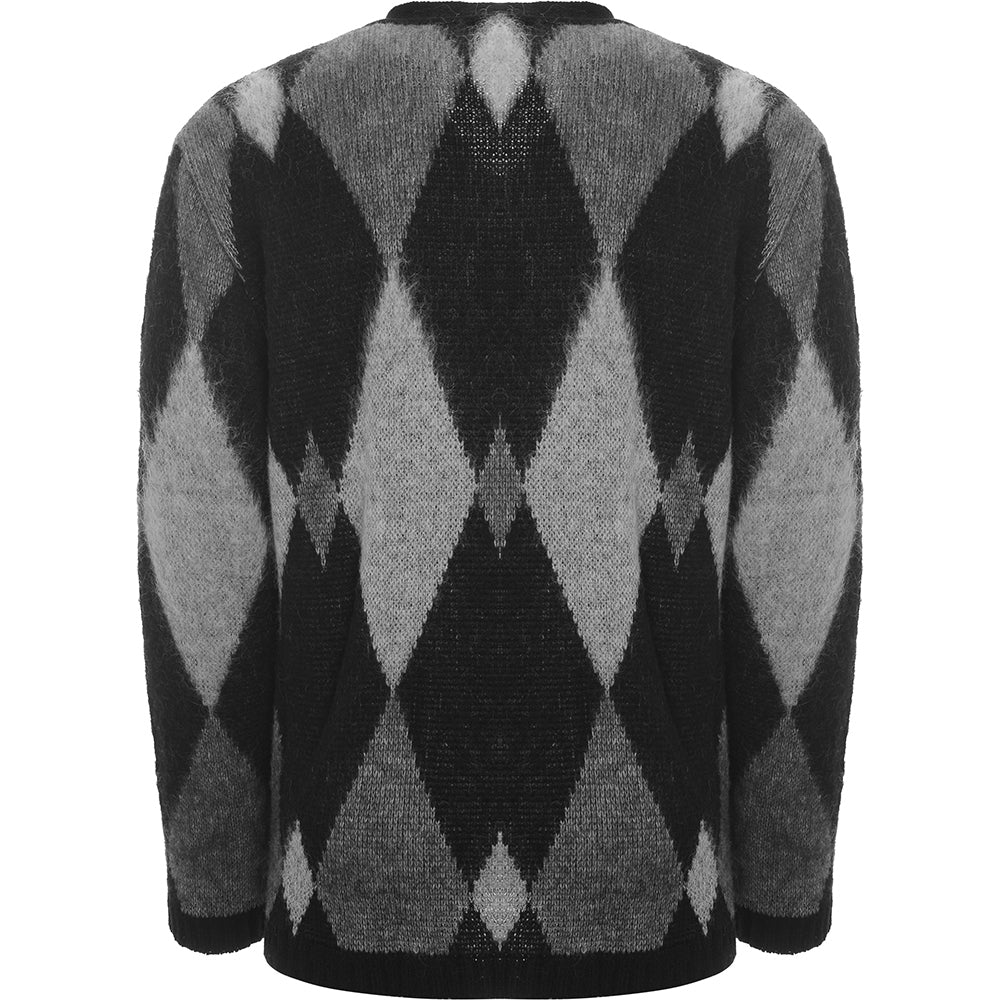 Mens Rats Argyle Mohair Knit Cardigan in Black