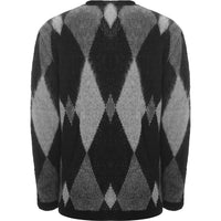 Mens Rats Argyle Mohair Knit Cardigan in Black