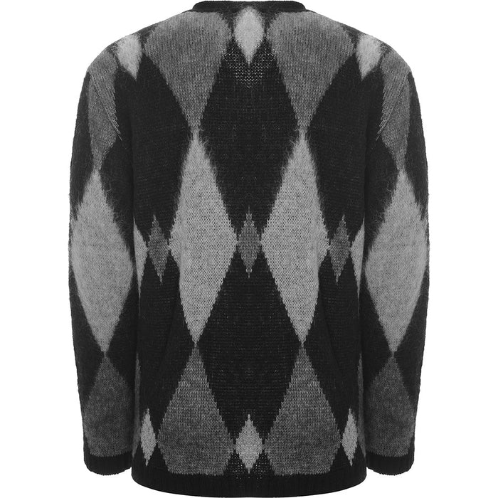 Mens Rats Argyle Mohair Knit Cardigan in Black