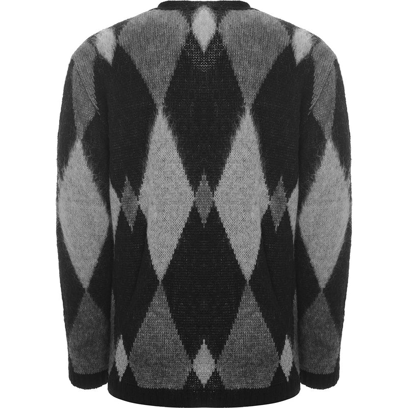 Mens Rats Argyle Mohair Knit Cardigan in Black