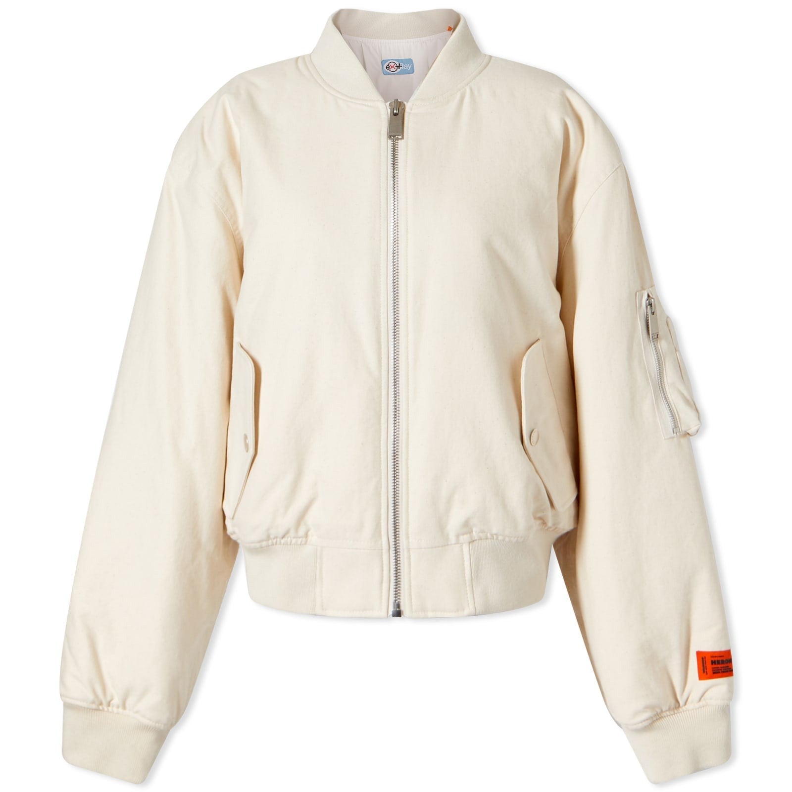 Womens Heron Preston Ex-Ray 8 Ball Canvas Bomber Jacket in Beige