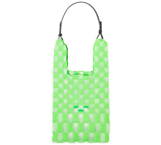 Womens LASTFRAME Sheer Ichimatsu Market Bag Medium - Neon Green & Clear