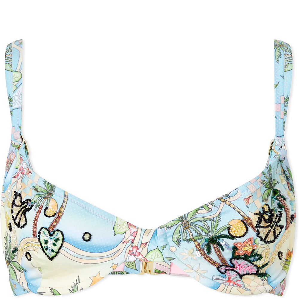 Womens Oceanus Ana Embelished Palma Print Bikini Top