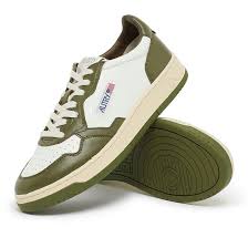 Autry Mens Low White/Olive Leather Trainers