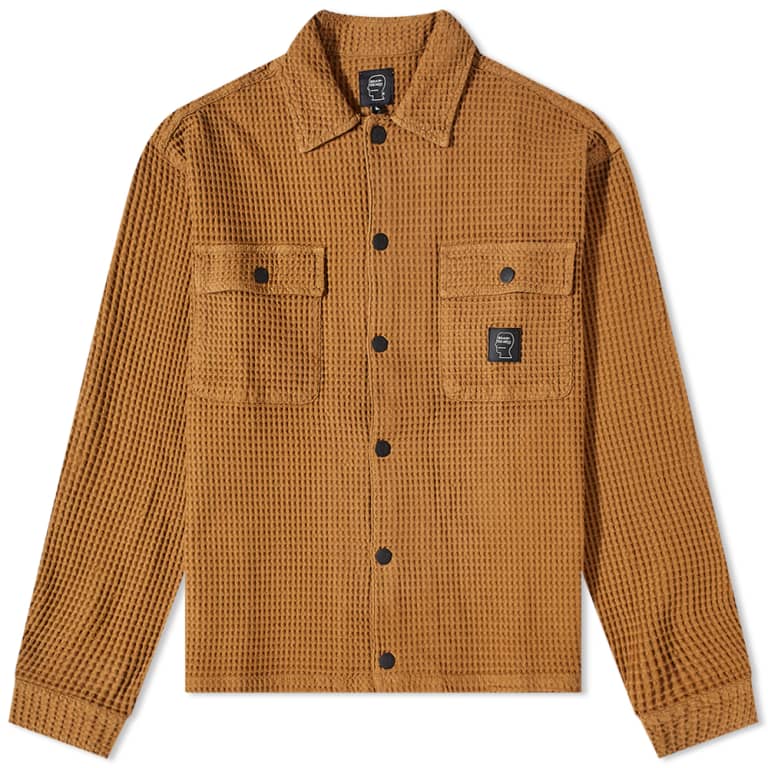 Brain Dead Men's Brown Waffle Snap Shirt