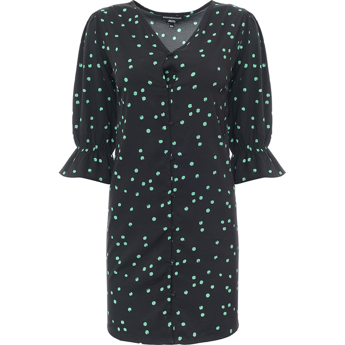 Wednesday's Girl Womens Scattered Spot Print Button Front Mini Dress