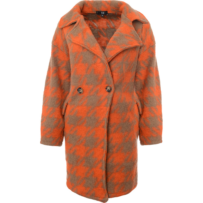 Naanaa Women's Orange Check Coat