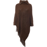 QED London Plus Womens Fringe Trim Poncho In Chocolate Brown