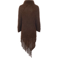 QED London Plus Womens Fringe Trim Poncho In Chocolate Brown