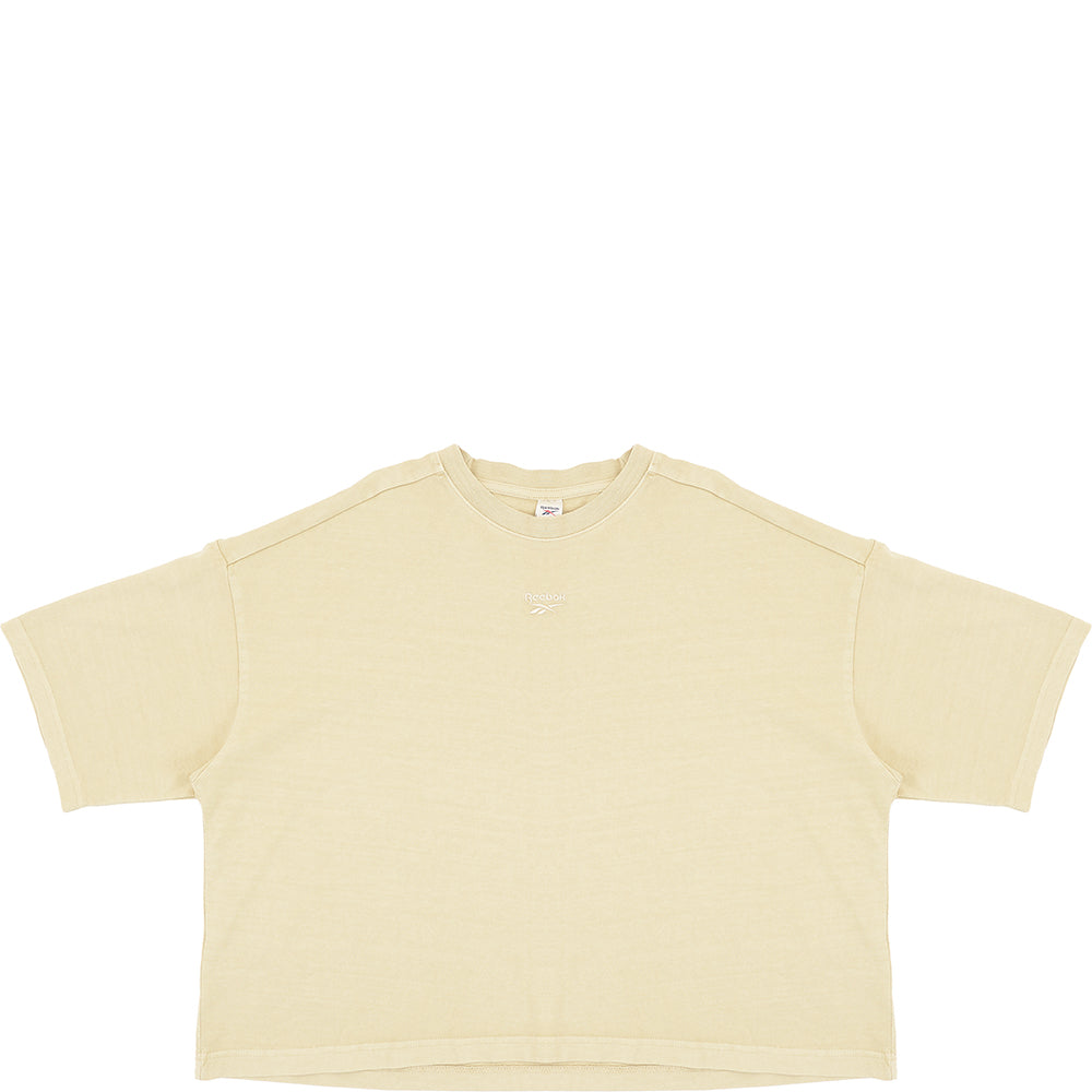 Reebok Women's Beige Central Logo Cropped T-Shirt