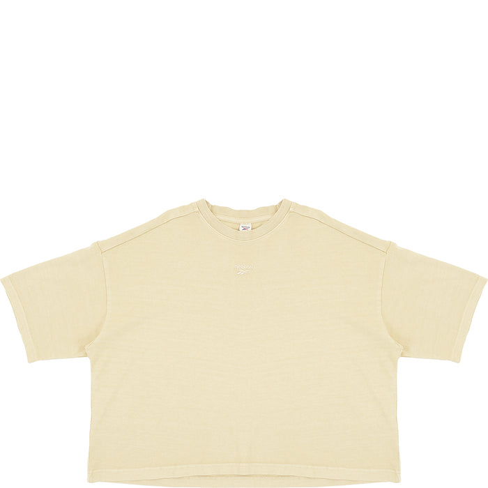 Reebok Women's Beige Central Logo Cropped T-Shirt