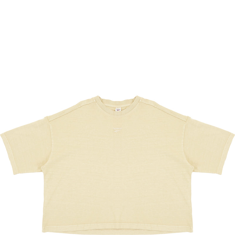 Reebok Women's Beige Central Logo Cropped T-Shirt