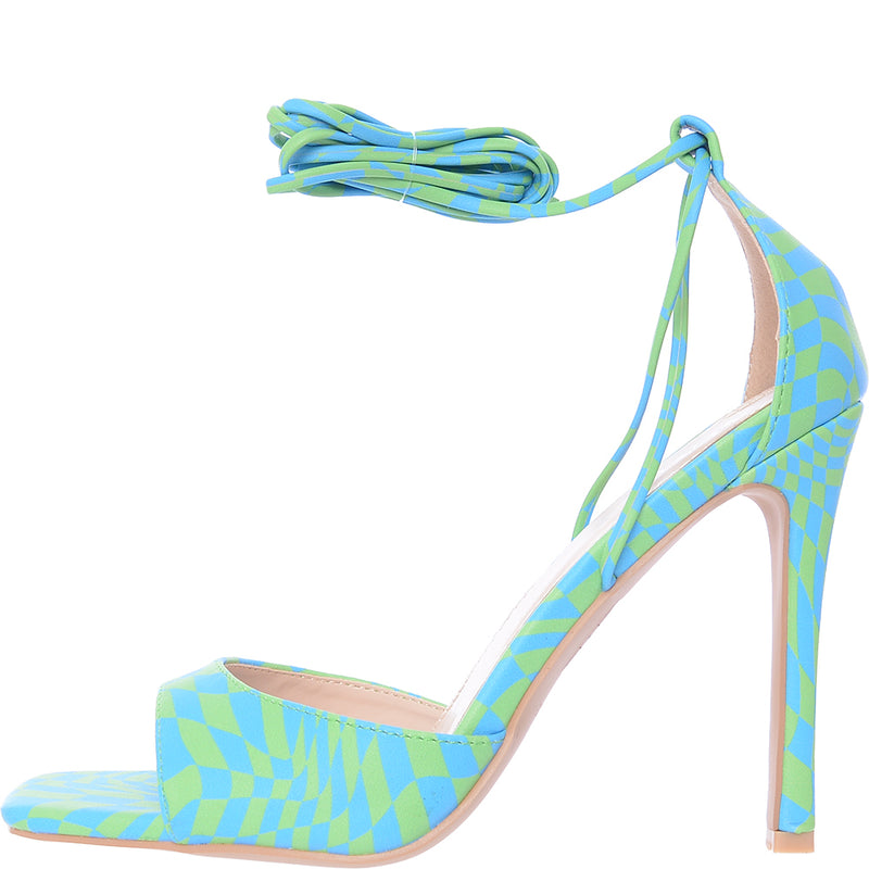 Raid Women's Blue Green Check Bella Heel Sandals