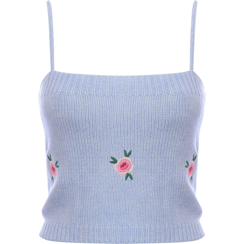 Cotton:On Women's Grey Cropped Embroidered Cable Knit Top