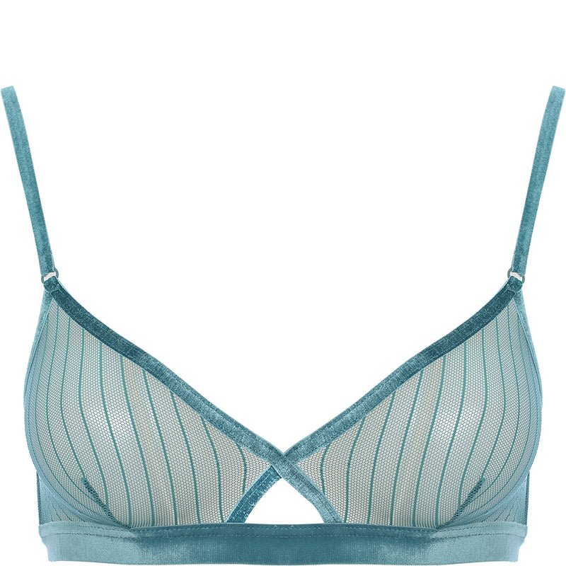 Weekday Women's Dark Green Polly Polyamide Mesh Velvet Trim Bra