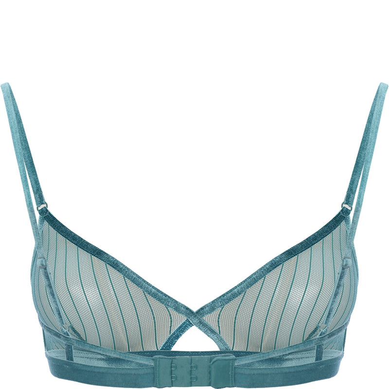 Weekday Women's Dark Green Polly Polyamide Mesh Velvet Trim Bra