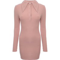 Aria Cove Women's Pink Ribbed Oversized Button Collar Detail Mini Dress