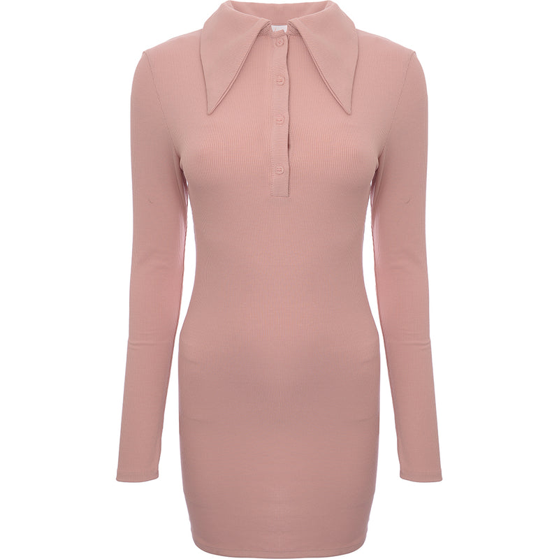 Aria Cove Women's Pink Ribbed Oversized Button Collar Detail Mini Dress