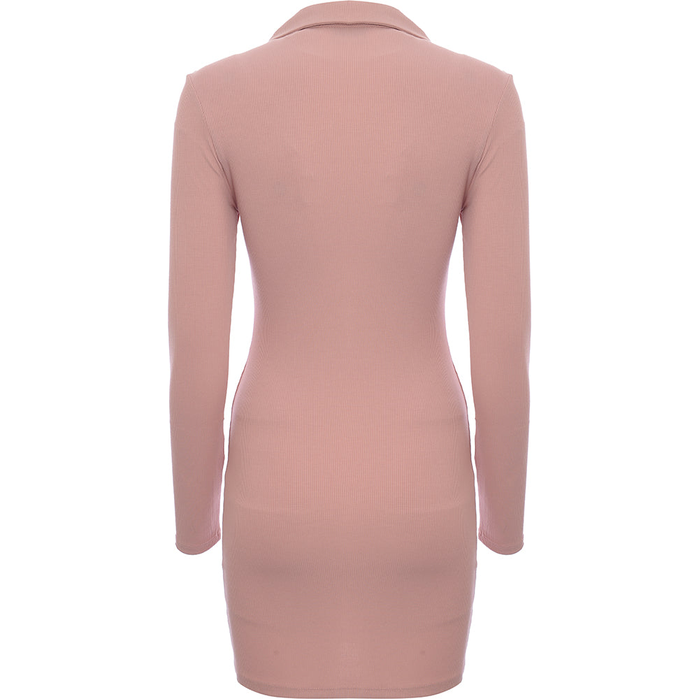 Aria Cove Women's Pink Ribbed Oversized Button Collar Detail Mini Dress