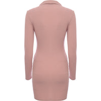 Aria Cove Women's Pink Ribbed Oversized Button Collar Detail Mini Dress