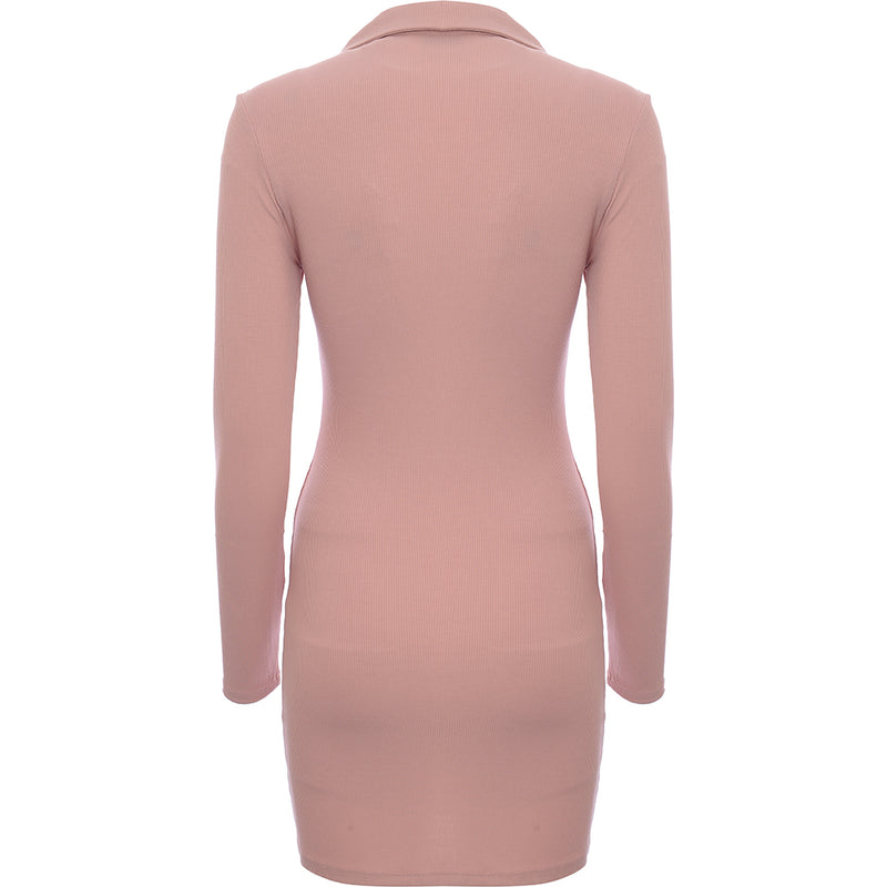 Aria Cove Women's Pink Ribbed Oversized Button Collar Detail Mini Dress