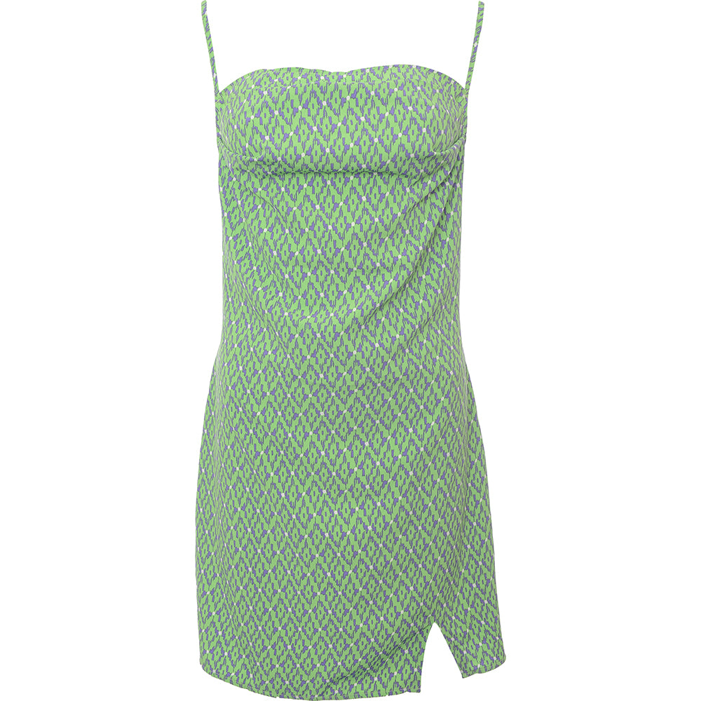 Saint Genies Women&#39;s Green Geo Print Strappy Mini Dress