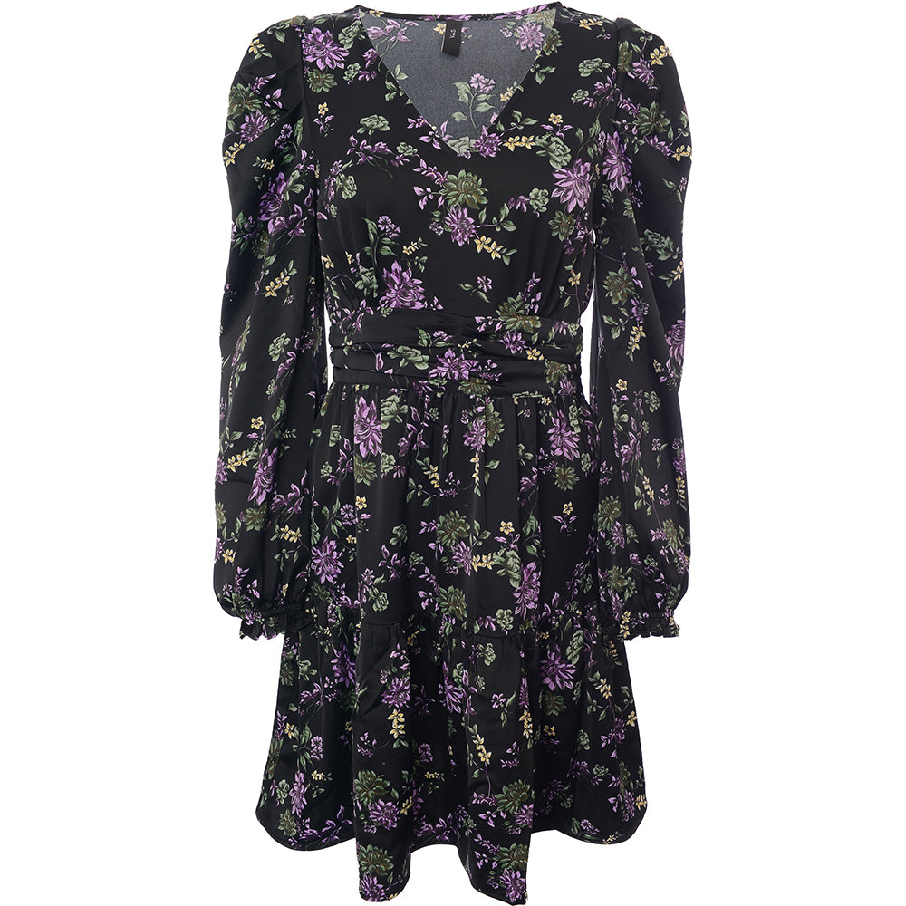 Y.A.S Women's Dark Floral Mini Smock Dress With Puff Sleeve